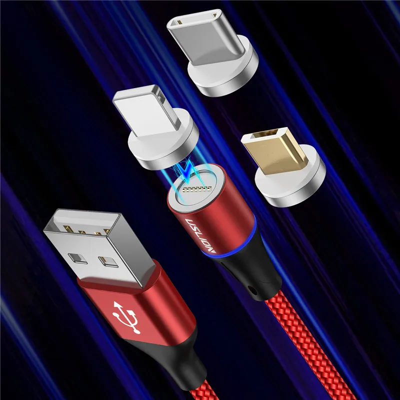 USLION 3A Магнитный usb-кабель type-C, магнитный кабель для телефона, быстрое зарядное устройство, USB Micro type C, зарядный шнур, быстрая зарядка для iPhone XS 7