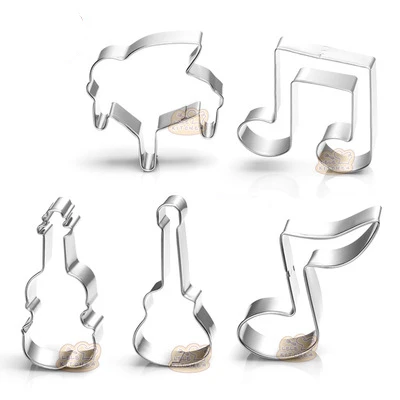 

5pcs/set Metal Stainless Steel Cookie Biscuits Cutters Decorations of Music Series on Musical Notes Piano and Guitar H915