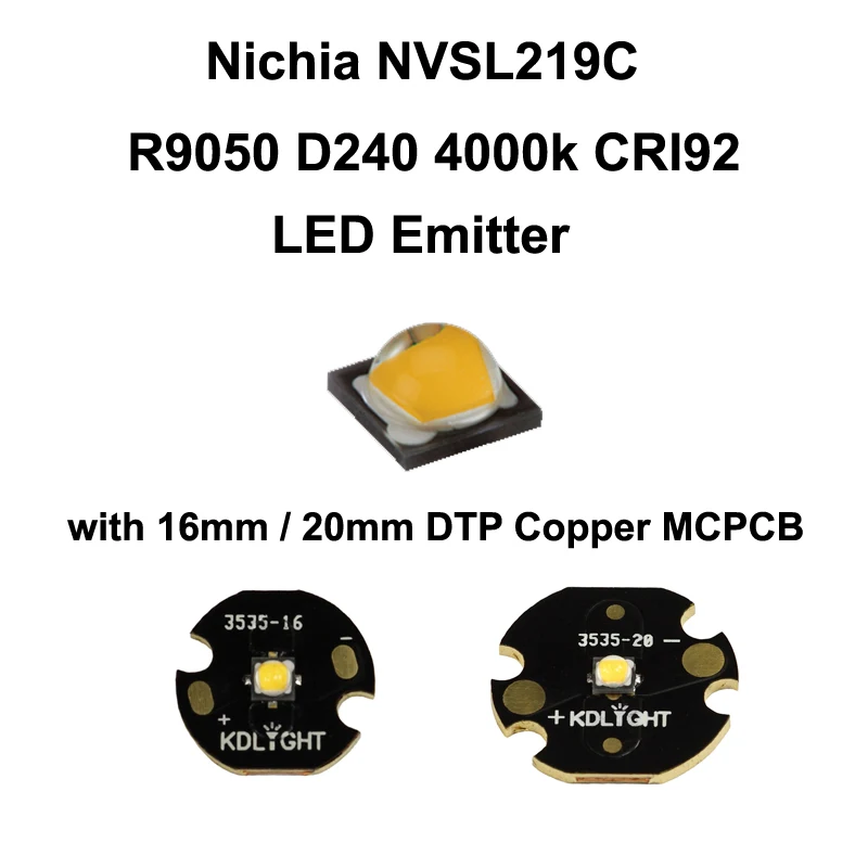 Nichia 219C нейтральный белый 4000K CRI92 светодиодный излучатель с 16 мм/20 мм DTP медь MCPCB-1 шт