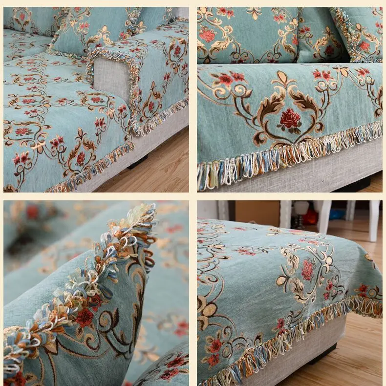 Индивидуальные европейские пасторальные синие диванные полотенца диванные подушки кружева синель жаккард sofacover королевская комбинация диванов