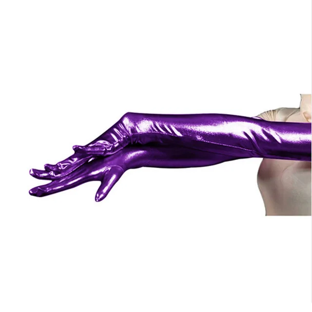 22 дюйма/56 см унисекс блестящий металлический спандекс перчатки пальцы женские блестящие жидкие Экстра металлические длинные перчатки колготки Косплей рукавицы