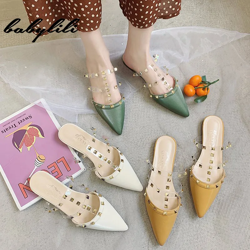 

Studded Woman Sandals 2019 New Summer Flats Casual Street Style Womens Sandals Flat Ladiator Leather Sandals Rivets Open Toe