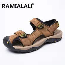 Мужские сандалии; обувь на плоской подошве из натуральной кожи; Повседневная Уличная обувь с открытым носком; сандалии для отдыха