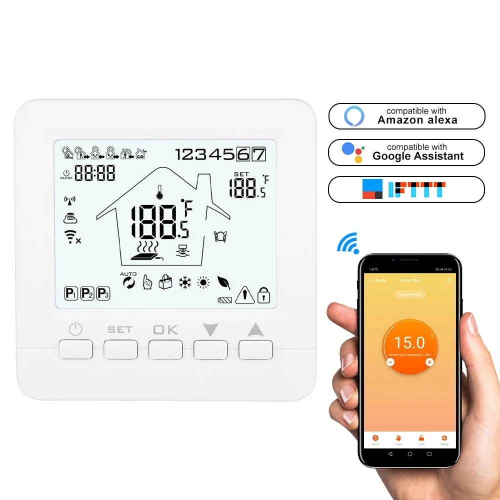Умный WiFi термостат, регулятор температуры воды, электрический теплый пол, Подогрев воды, газовый котел, работает с Echo Google Home
