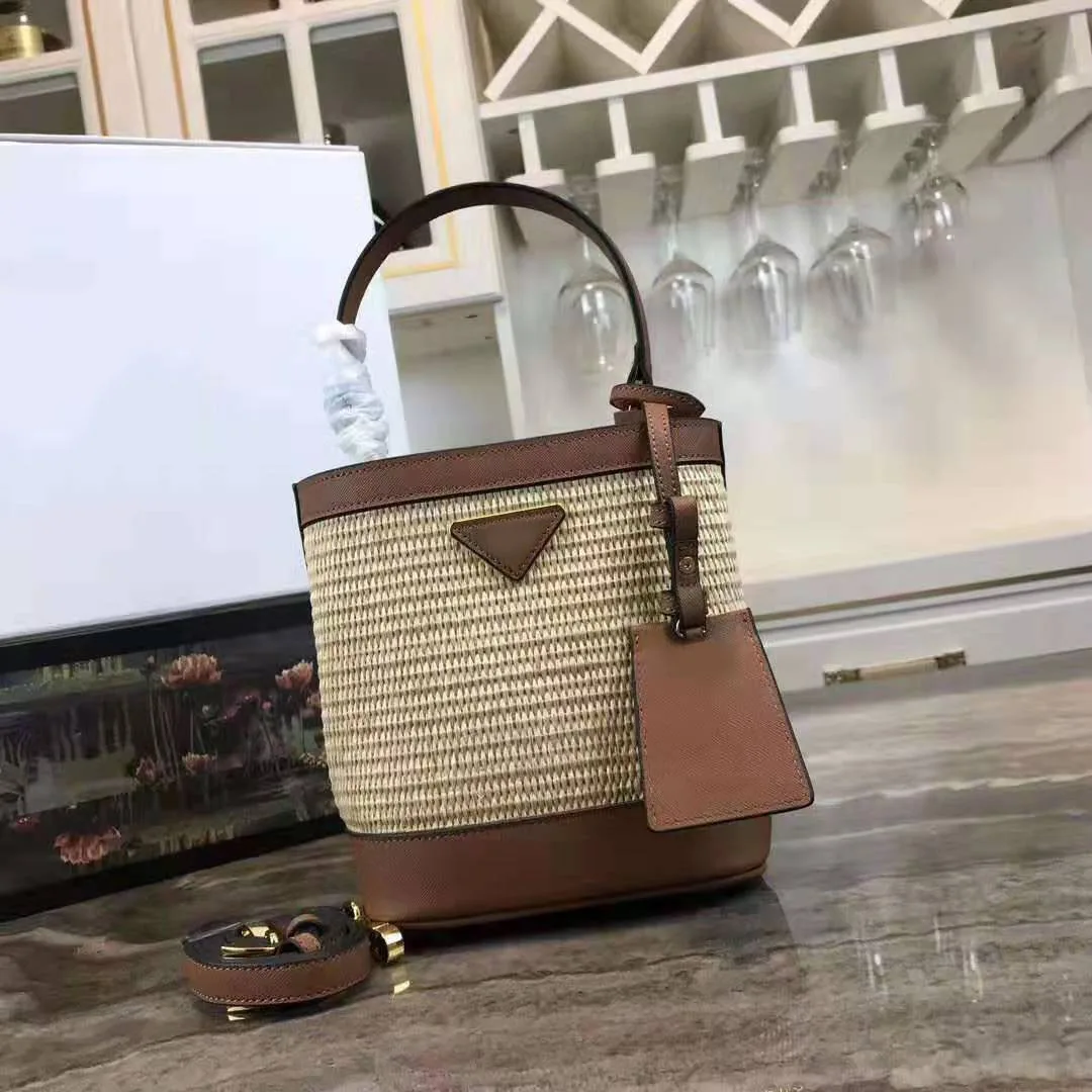 Women's bag luxury brand designer handbags rattan Straw crossbody bags Saffiano Cowhide Leather beach bags original femme