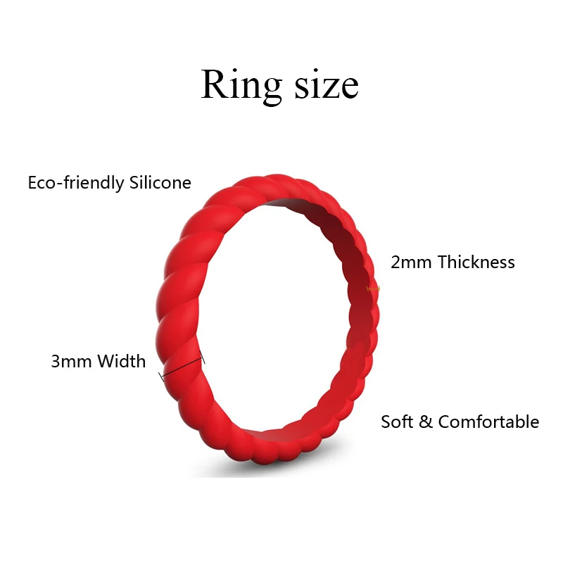 3mm Thin Braided Silicone Ring Fashion Sports Hypoallergenic Crossfit Flexible Woven Rubber Finger Ring For Women Wedding Rings
