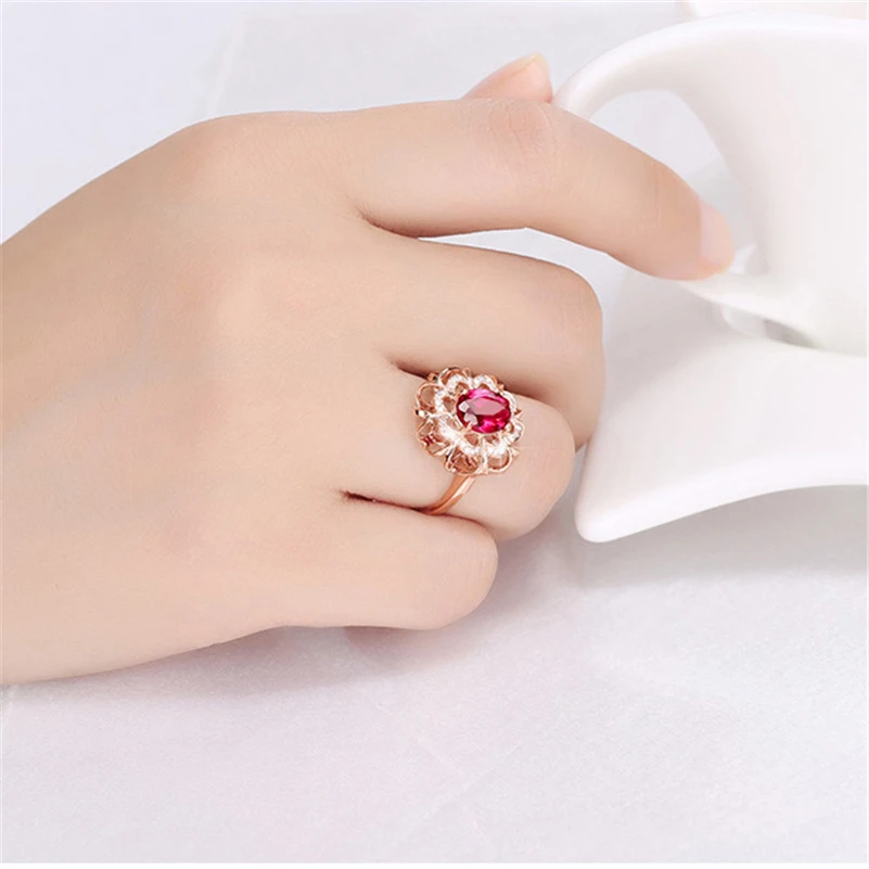 18K Rose Gold Wedding Engagement Alloy Ring For Anillos De Diamond Ruby Gemstone Bizuteria Jewelry Peridot Agate Diamante Rings huismerk kopen in de aanbieding