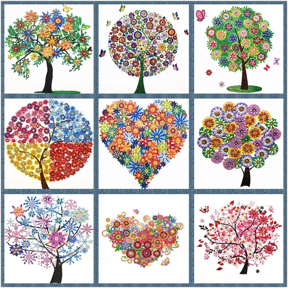 

5D DIY Diamond Flower Tree Pattern Special Shape Diamond Cross Stitch Crystal Round Diamond