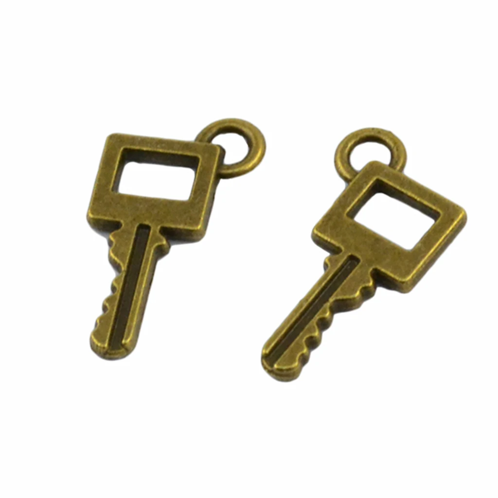 100pcs 22x11mm Punk Square Key Head Vintage Bronze Charms Key Shape Pendant for Jewelry Making DIY Handmade Decoration Key Charm