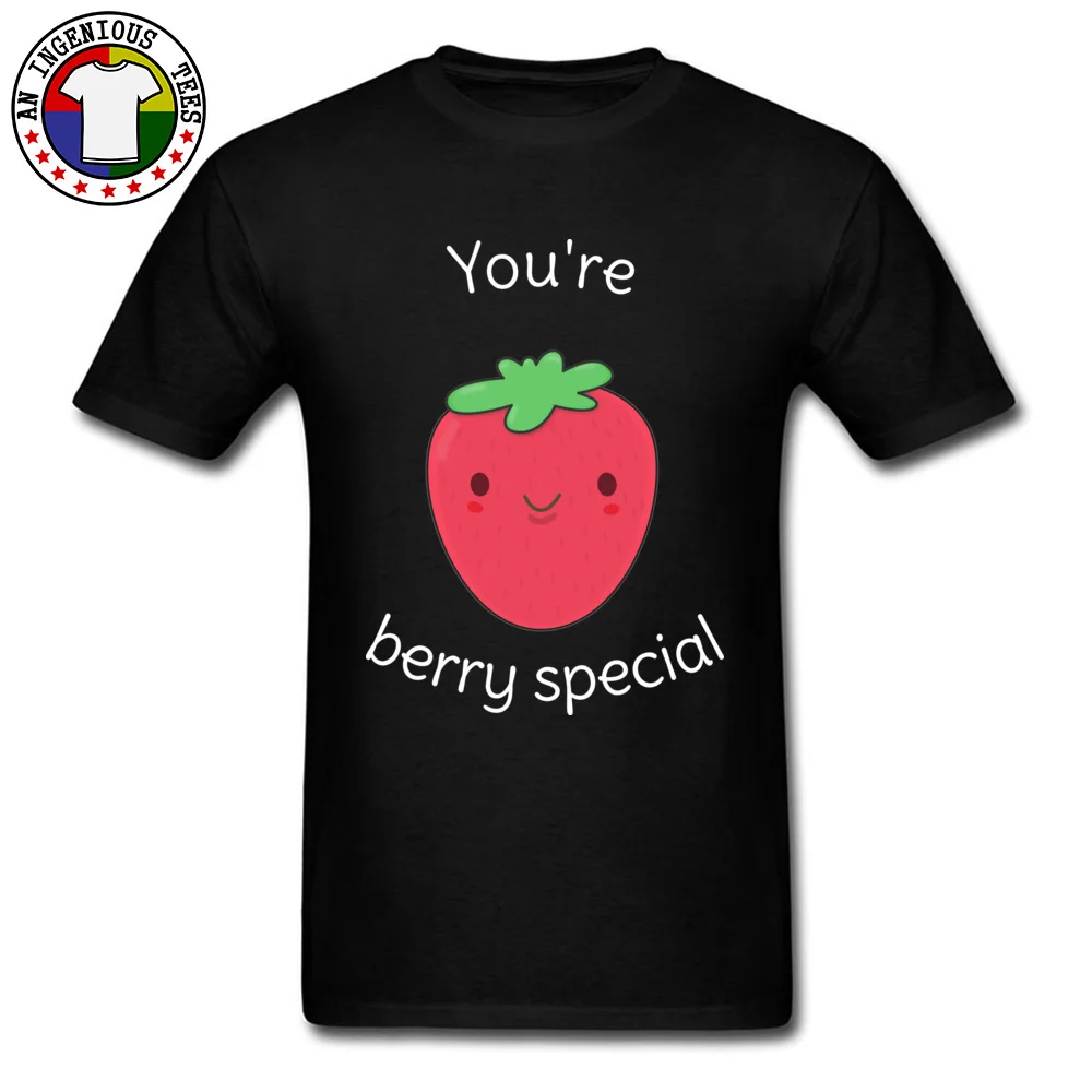 Funny Strawberry Pun Classic Short Sleeve Design Tshirts Cotton Fabric Crewneck Mens T Shirt Family Tops Shirts Summer/Fall Funny Strawberry Pun black