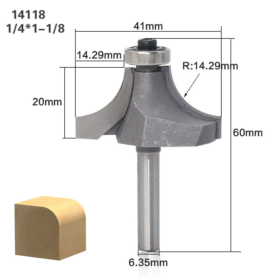 1 шт. круглый над фреза для отделки кромки бит-1/" Радиус-1/4" хвостовик деревообрабатывающий резак - Длина режущей кромки: 14118