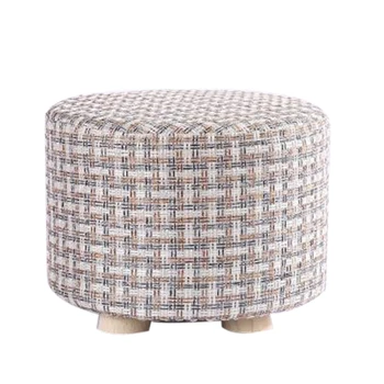 

HOT Small Stool Wooden Ottomans with Linen Cotton Cover Dining Benches Home Work Furniture Sofa Animal Round Armchair