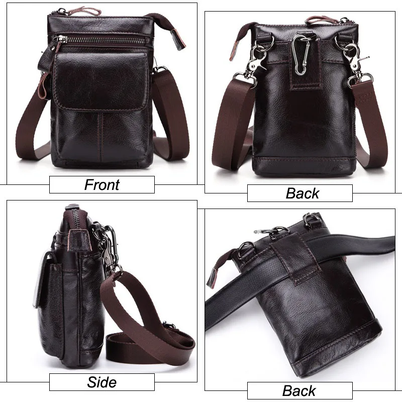 MISFITS Genuine Leather Men Messenger Bag Hot Sale Male Small Casual Crossbody Shoulder Bags Travel New Waist Packs Man Handbags - Цвет: Шоколад