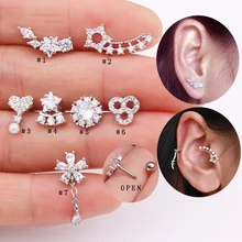 Sellsets 1 шт. персональный стальной стержень цветок висячие звезды перо крыло CZ уха развертки трагус спиральный для хряща шпильки Грач пирсинг