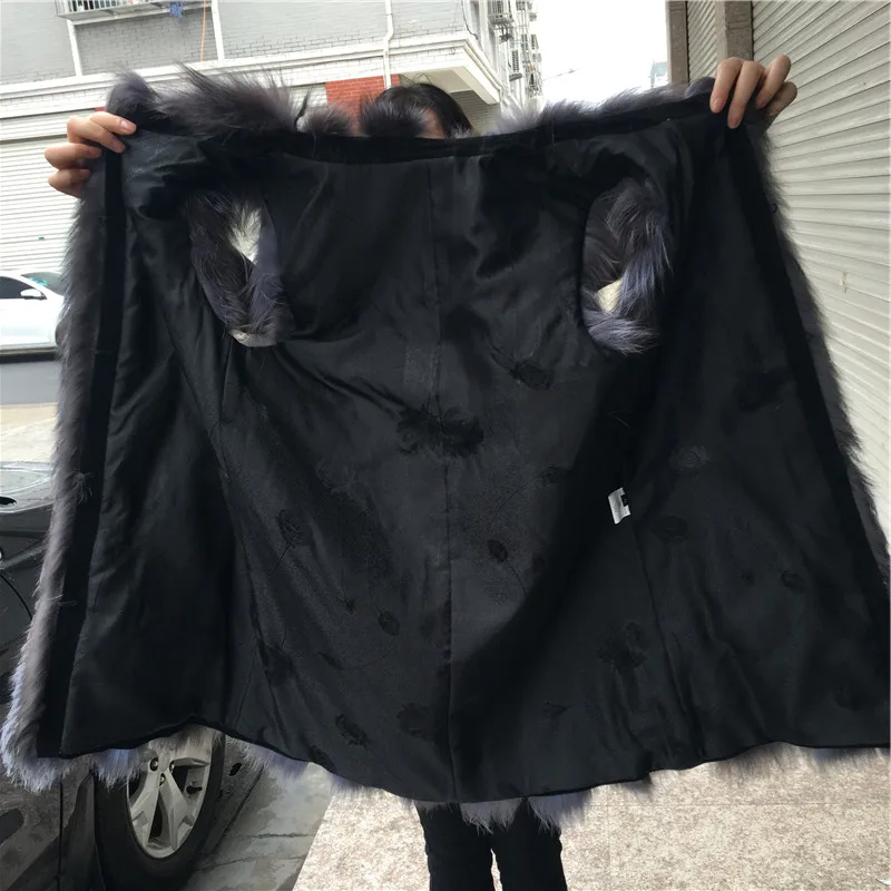 Women Real Fur Vest Natural Silver Fluffy Fox Fur Slim Vests 75CM Lady Genuine Leather Fur Gielts Jacket with Invisible Pockets