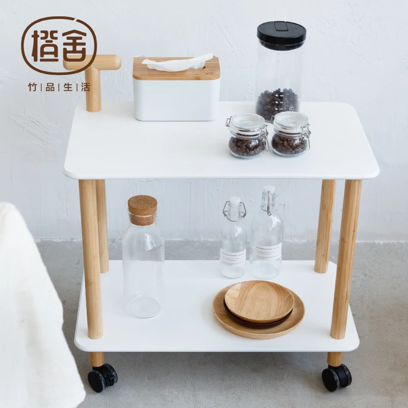 Kitchen Trolley Bamboo Coffee Table On the Wheel Storage Holder Multipurpose Shelf Display Rack Home Furniture ZEN'S BAMBOO