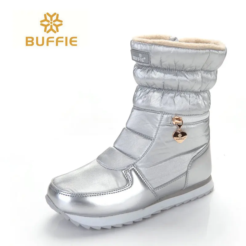 Женские ботинки в стиле Буффи серебристые зимние с высоким берцем бесплатная
