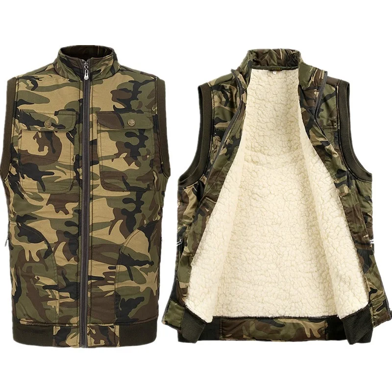 

Men's Camouflage Vest Jacket Winter Sleeveless Cotton Vest For Male Camo Waistcoat Warm Vest Fleece Lining Windproof Clothing