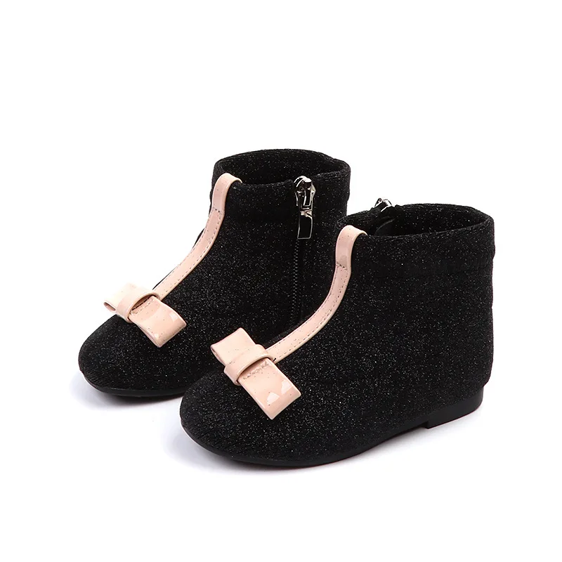Goedkoop Kinderen Bling Winter Laarzen 2018 Herfst en Winter Meisjes Bling Schoenen Meisjes Vlinder knoop Zachte Zool Laarzen kids Schoenen