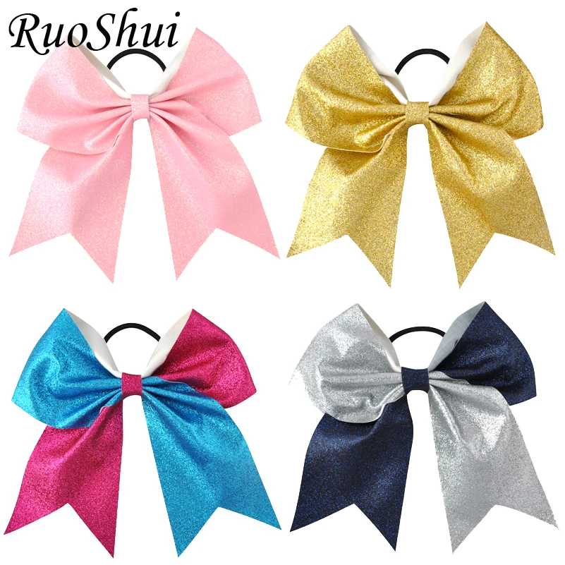 

24Color 7 Inch Bling Sequin Cheerleading Hair Bow Glitter Solid Bows Elastic Hair Bands Ponytail Hair Holder For Girls and Women