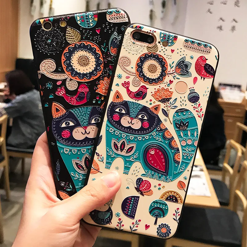 

Fashion Matte Colourful Relief Vintage Art Cat Case For iPhone SE 6 6s 7 8 7 8plus X Capa Soft Coque Protective Back Cover Case