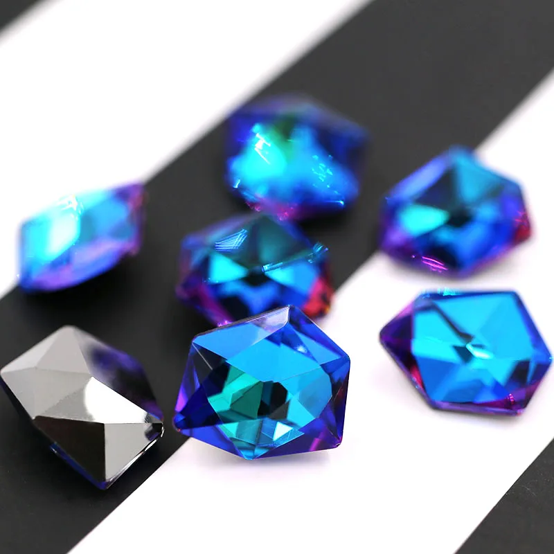 

New high quality pointback glue on glass rhinestones Ice shape Blue light crysyal rhinestones diy wedding dress Accessories