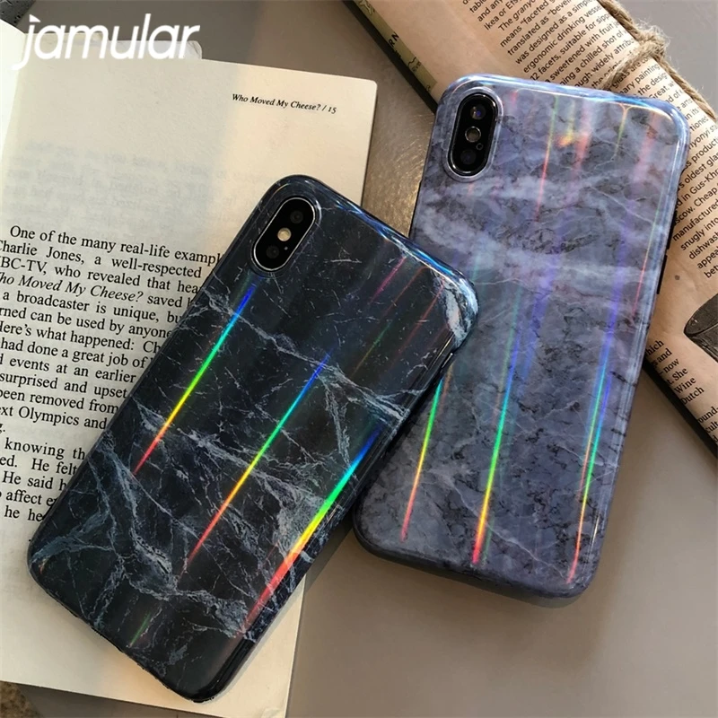 

JAMULAR Luxury Aurora Marble Shockproof Phone Case For iPhone XS MAX XR X 8 6 6s Plus Shining Soft Back Cover For iPhone 7 Shell