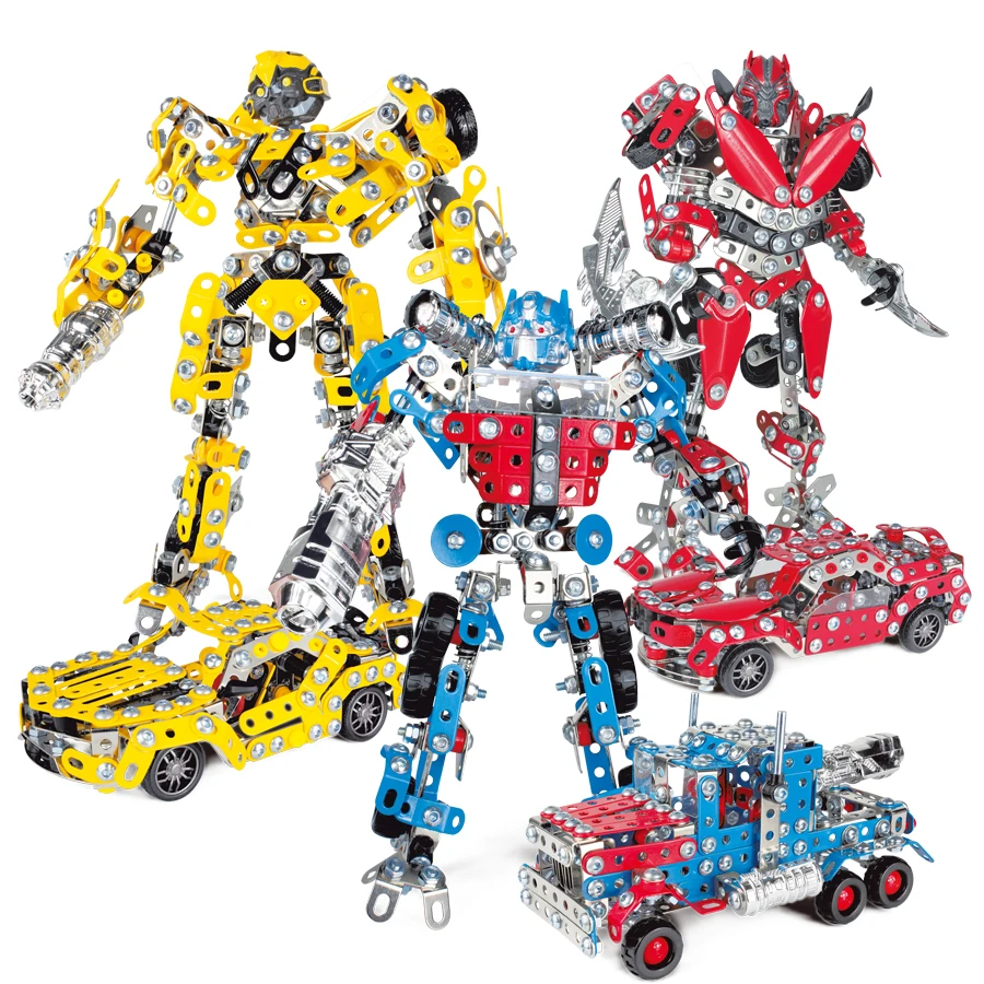 DIY Assembled Robot Car Model Metal Blocks set,Robot or Car  STEM Construction Blocks Playset Educational Toys for Children