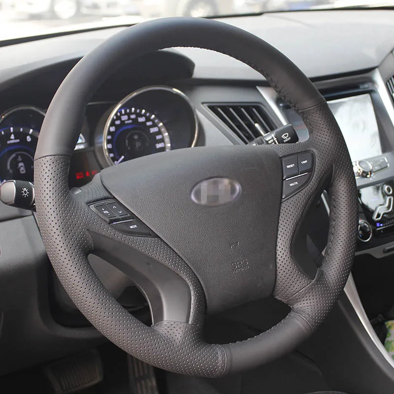 Новинка Противоскользящий черный кожаный чехол на руль для Hyundai Sonata 8 2011 2014|steering