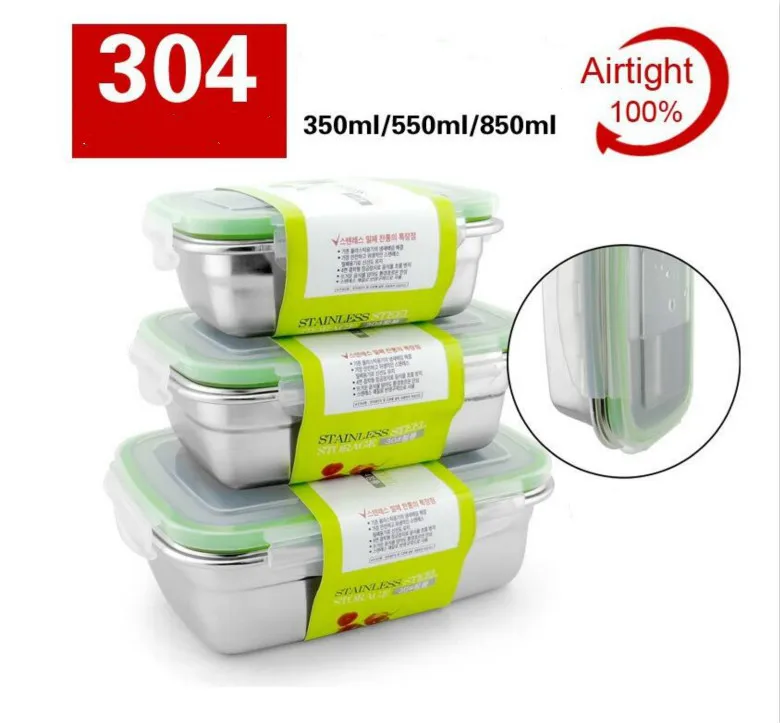 

High Quality Stainless Steel Crisper Box Food Storage Container Rectangular Three-piece Lunch Box Bento Box Kitchen Storage Box