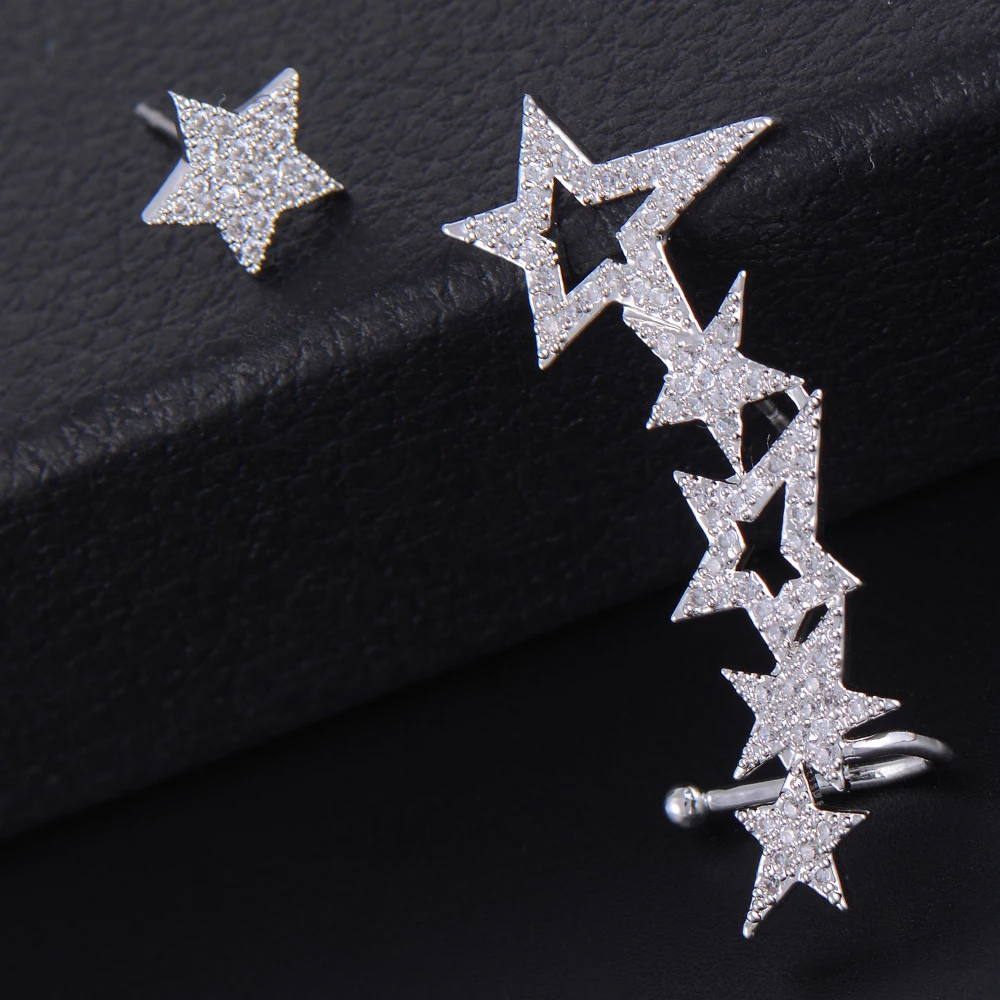 

GODKI 37mm Mismatch Star Meteor Full Micro Cubic Zirconia Pave Women Wedding Bridal Party Engagement Climber Earring