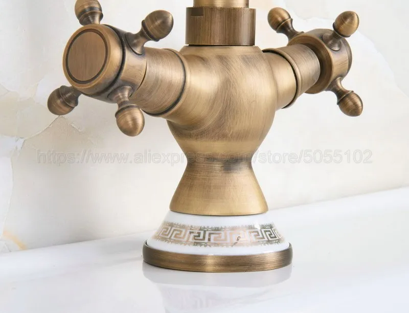 Antique Brass Bathroom Sink Faucet Basin Mixer Tap Double Cross Head Handle Hot and Cold Water Mixer Tap znf603