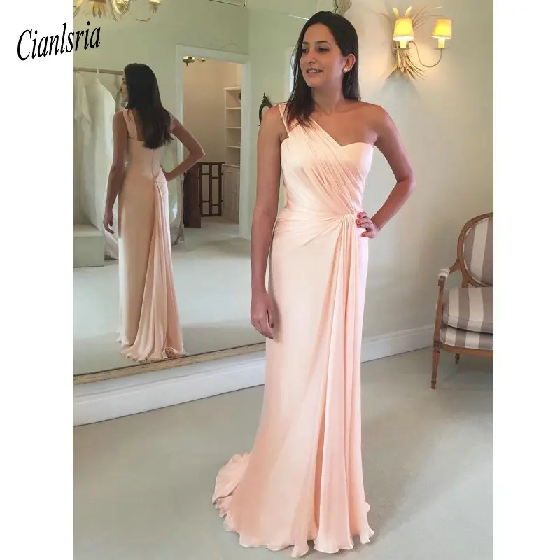 Elegant One Shoulder Pleat Mermaid Evening Dress 2020 Sleeveless Open Back Long Formal Party Dresses Robe De Soiree | Свадьбы и