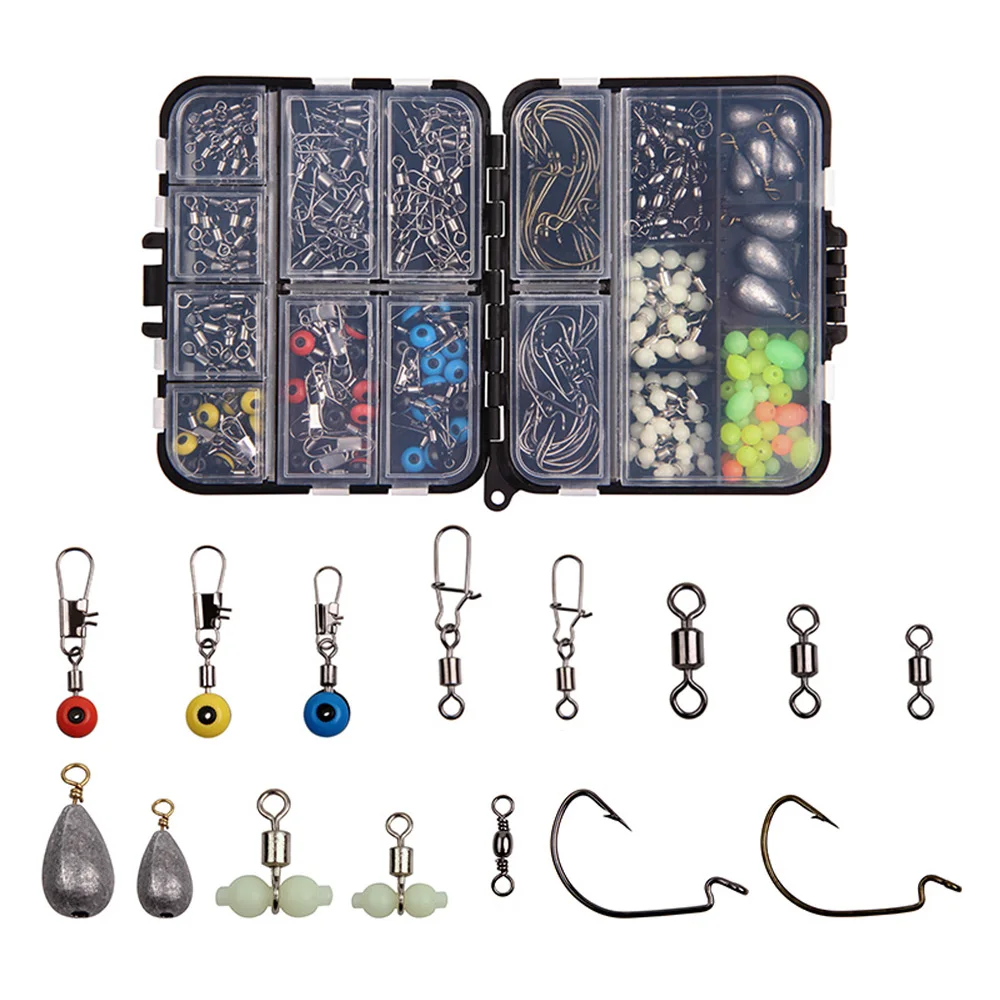 

Hyaena 215Pcs/Box Fishing Tackle Accessories Kit Swivels Snaps Hooks Lead Sinkers Beads Box Set For Carp