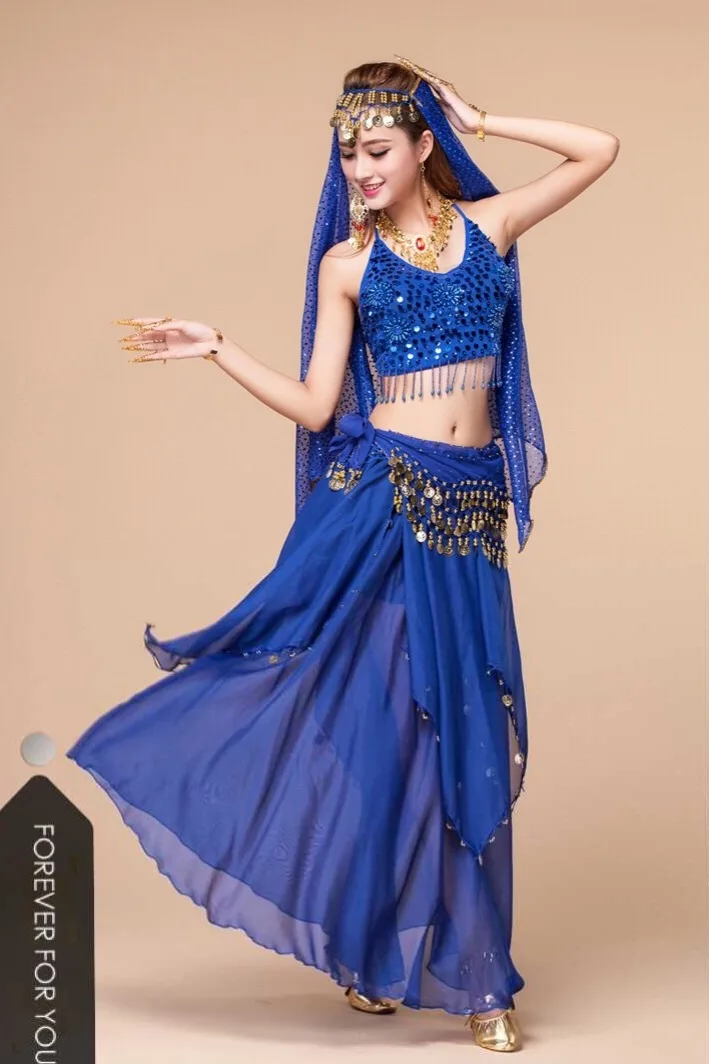 Костюм для танца живота Индийский Болливуд одежда (топ + юбка пояс вуаль)|indian