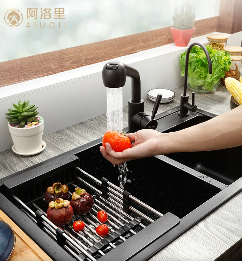 Black Kitchen Sink Strainer Basket 304 Stainless Steel Sink Drain Rack