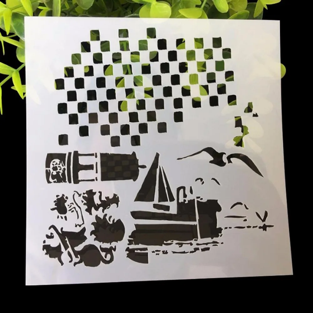 

(5.1x5.1 inch) Seagull Lighthouse Sea theme PET Stencils diy patterns copy and paints imprint spray mists template