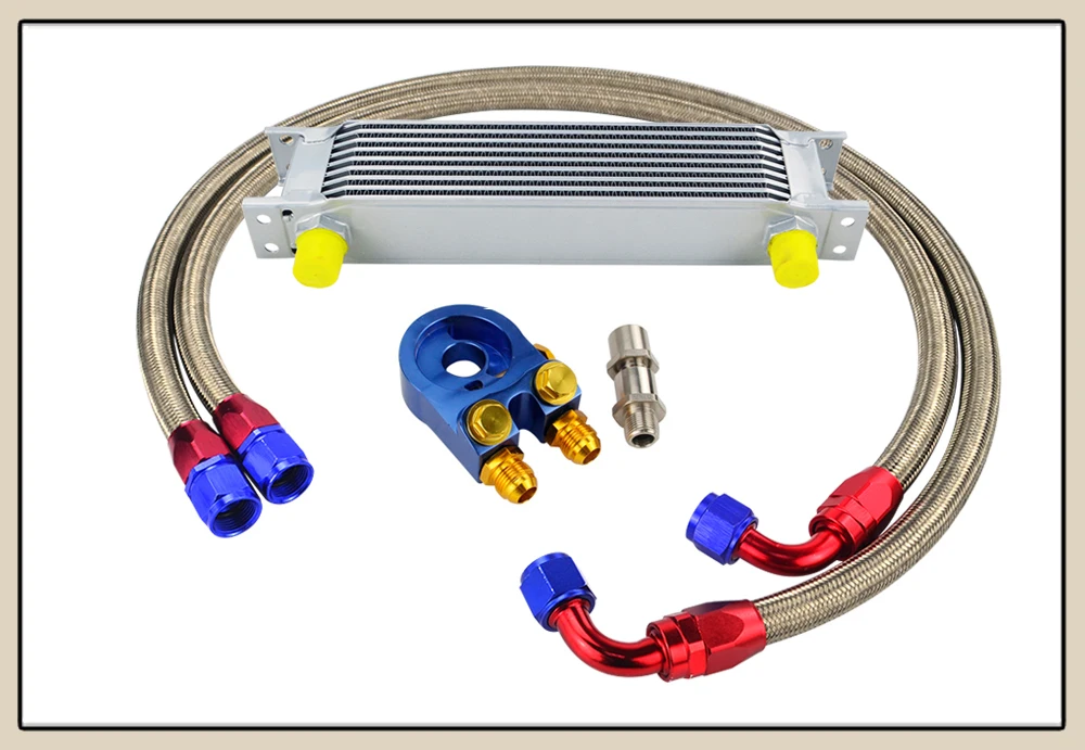 AN10 Масляный радиатор комплект 9 строк трансмиссионный масляный радиатор+ адаптер масляного фильтра+ плетеный шланг из нержавеющей стали с наклейкой и коробкой PQY