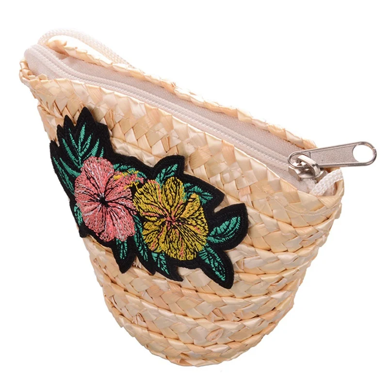 Buy Girls Straw Bags Zipper Sequined Embroidery Lace