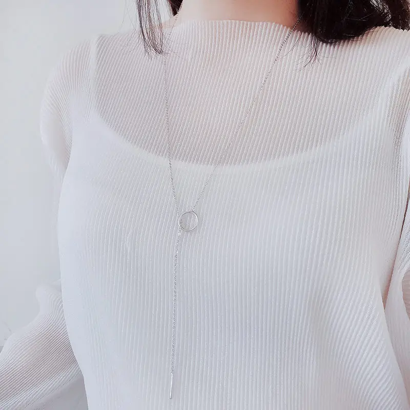 Tanie INZATT minimalistyczny geometryczny okrągły wisiorek naszyjnik łańcuch sweter prawdziwe 925 Sterling Silver dla kobiet biżuteria rocznica prezent