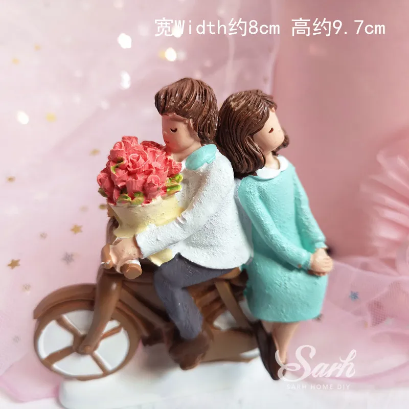 Bling Romantic Couple Decoration Valentine's Day Swing Wicker Succulent Flower Birthday Wedding for Party Supplies Baking Gift - Цвет: Bicycle couple