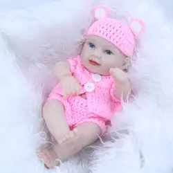 11 дюймов Мини Улыбающееся Reborn Baby куклы реалистичные 27 см Полный Силиконовые винил для маленьких девочек Настоящее сенсорный Brinquedo младенец