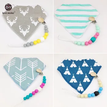 

Let's Make 4 set/8pcs Baby Pacifier & Baby Bibs Set Silicone Teether Dummy Clip Cotton Bandana Bibs Baby Accessories Teether