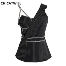 CHICATWILL High Street Fashion Office Lady Sleeveless Bling Crystal Women V-neck Stripes Blazers Elegant Faux 2 pieces Tops CHICATWILL High Street Fashion Office Lady Sleeveless Bling Crystal Women V-neck Stripes Blazers Elegant Faux 2 pieces Tops