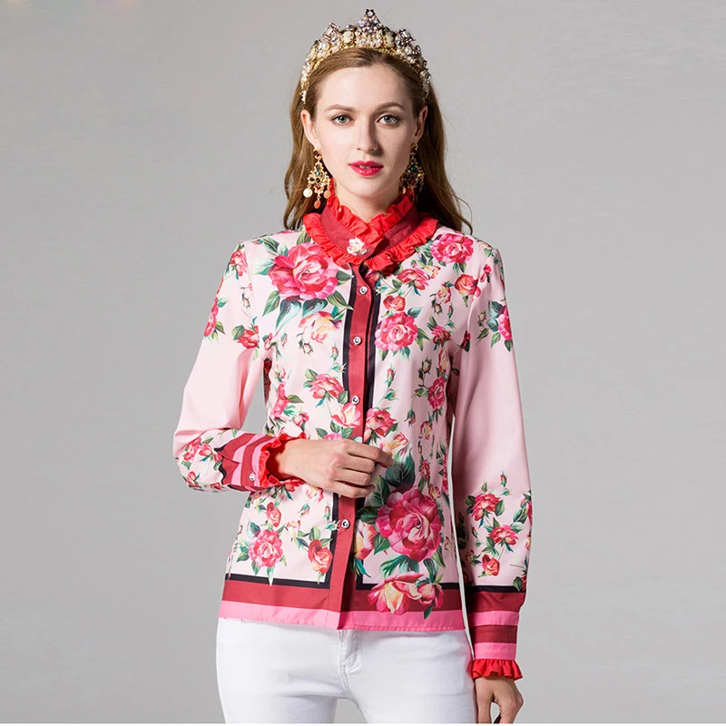 

High Quality New 2017 3XL plus size Blouse Women's Long Sleeve Cute Casual Flower Floral Print Shirt Fashion Sexy Tops