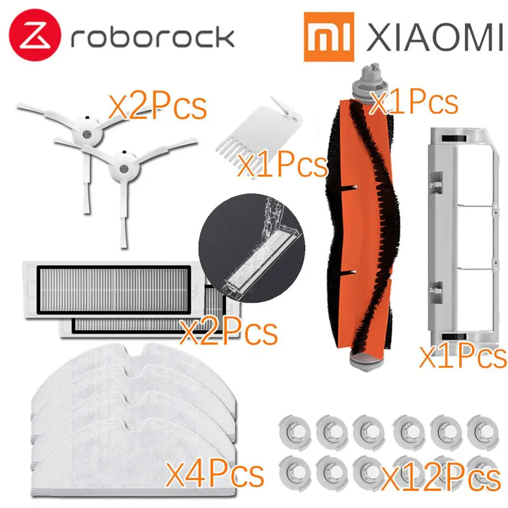 Подходит для Xiaomi Roborock Robot S50 S51 E35 Запчасти для пылесоса наборы швабры влажный фильтр боковая щетка рулон щетки - Цвет: 23Pcs a lot