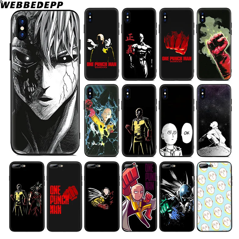 WEBBEDEPP One Punch Man Cartoon Soft Silicone Case for Apple iPhone 11 Pro Xr Xs Max X or 10 8 7 6 6S Plus 5 5S SE TPU |