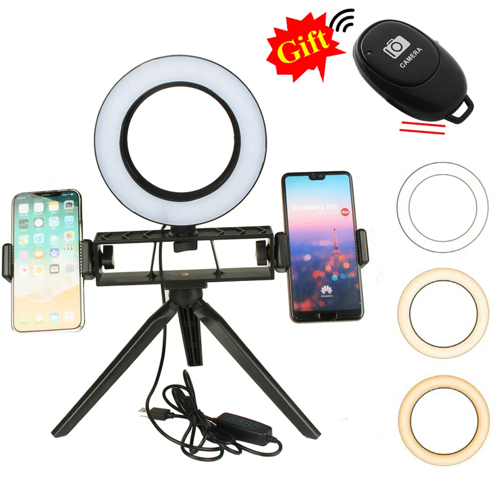 

Photography LED Ring Light 16/26cm Photographic Lighting with Mini Desktop Tripods Wireless Bluetooth For Makeup Video Selfie