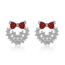 

Fashion 925 sterling silver earrings pomegranate red studded bow ladies color treasure earrings A194