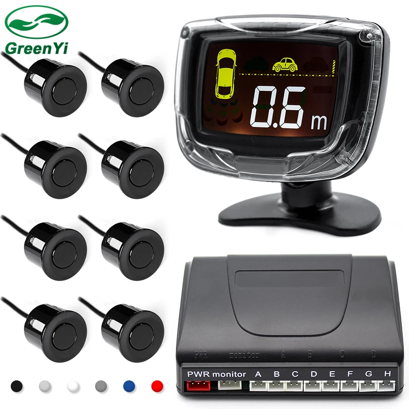 

GreenYi 8 Sensors 22mm Car LCD Display Parking Sensor Monitor Kit Auto Reverse Backup Radar Assistance Buzzer Alarm